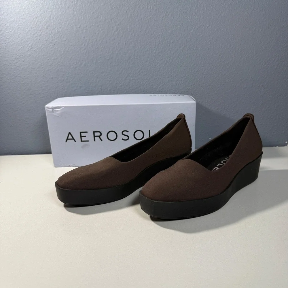 Aerosoles Brown Textile Platform Wedge Pumps Womens‎ Size 8 Round Toe Slip On